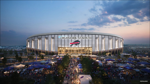 Render of the Buffalo Bills new stadium, New York. Designed by Populous.